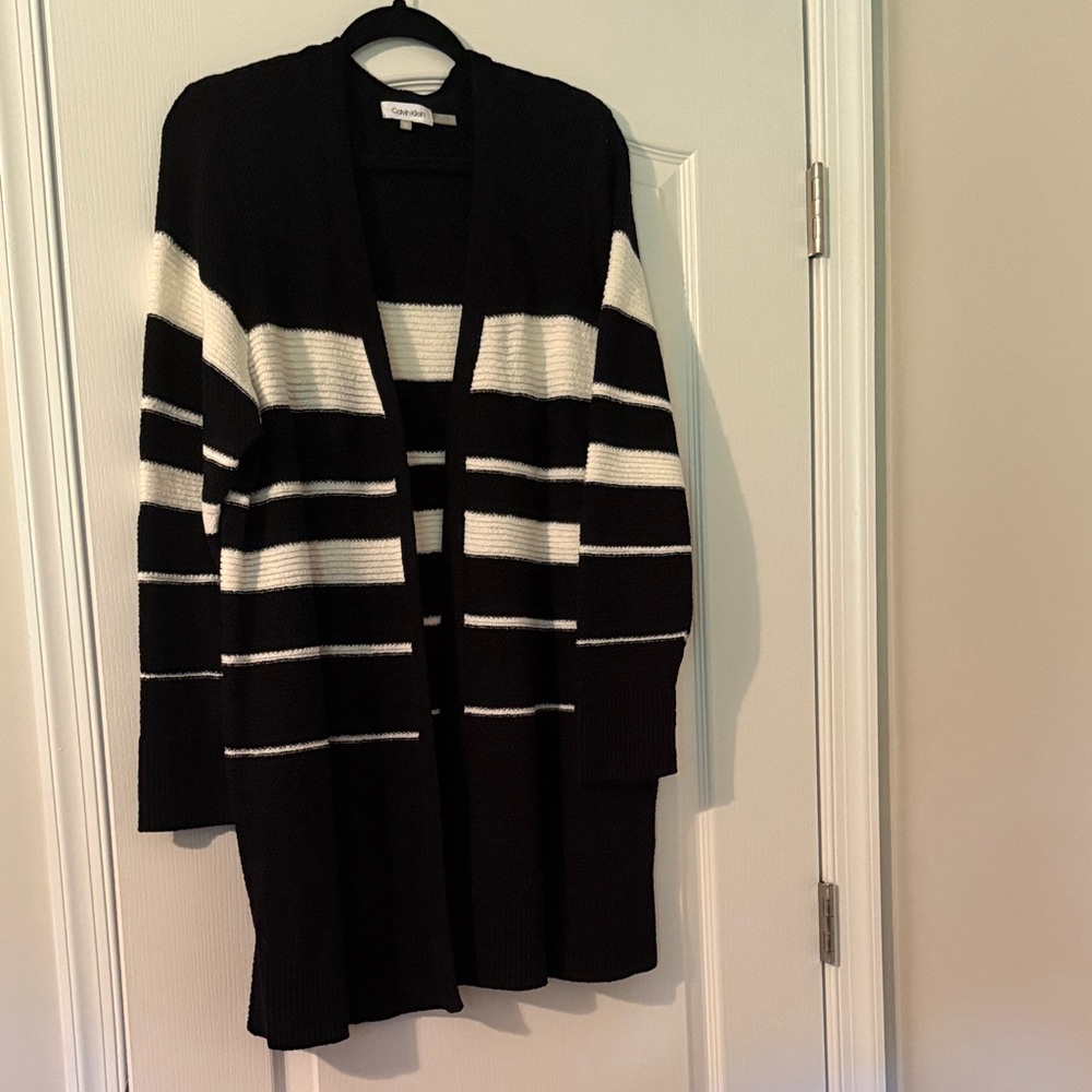 Calvin Klein Black and White Striped Cardigan